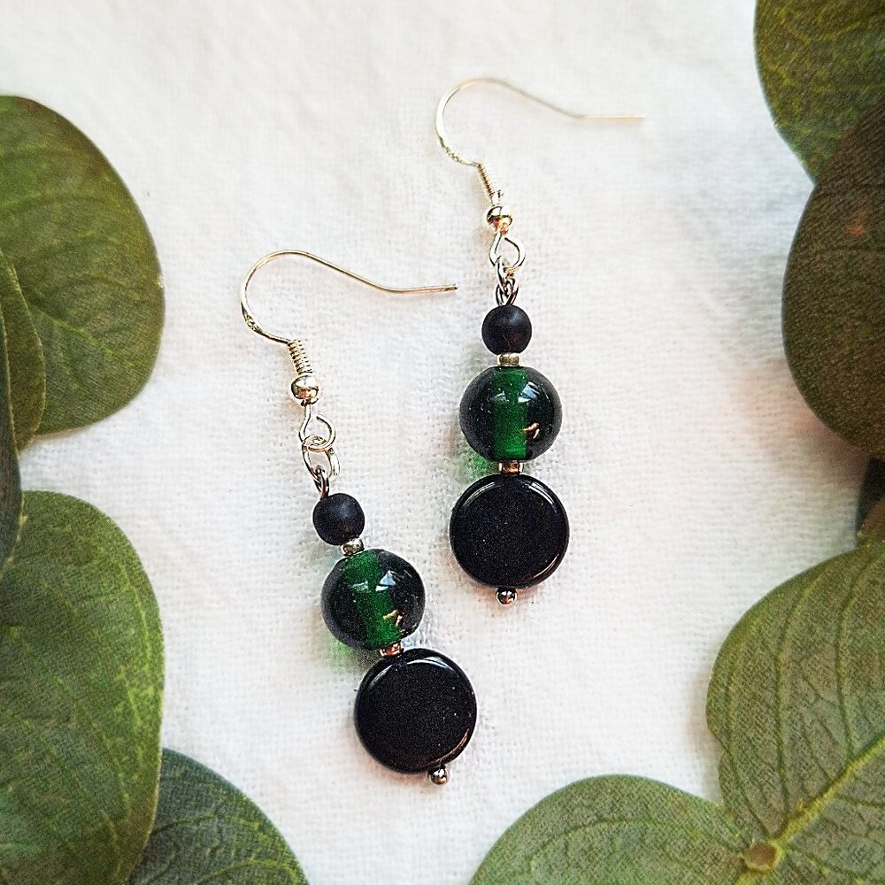 Geometric Glass Earrings, Minimalist Gothic Earrings, Dark Academia Dangles